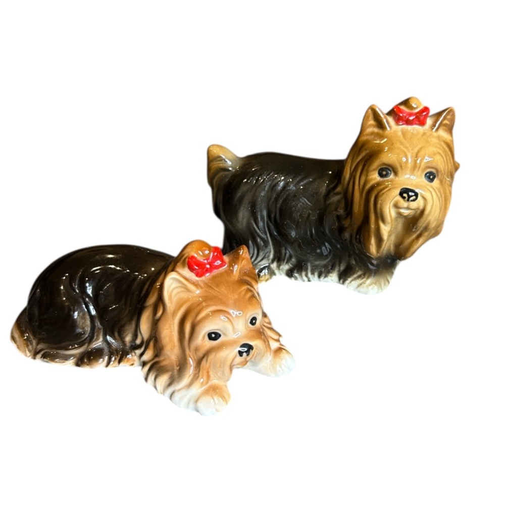 Vintage Yorkshire Terrier Dog Figurines Set of 2 Porcelain Bone China